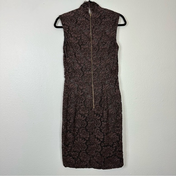 Dennis Merotto lace sheath dress knee length chocolate brown wedding guest - Picture 2 of 7